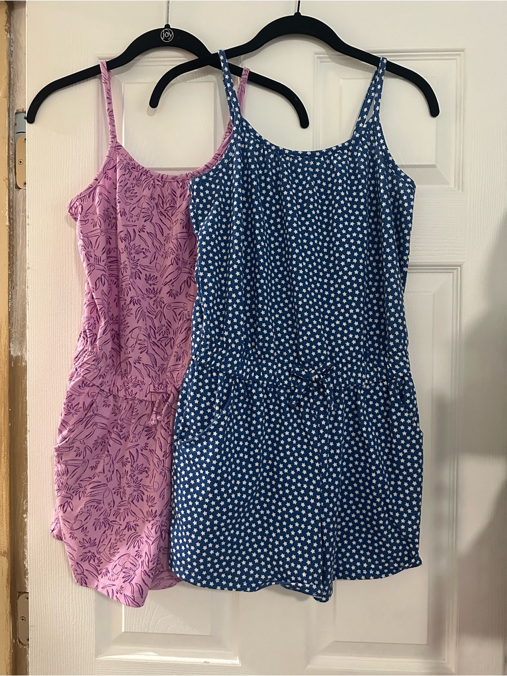 2 Cat & Jack Rompers. Blue Starprint and Pink Leaf-Print.